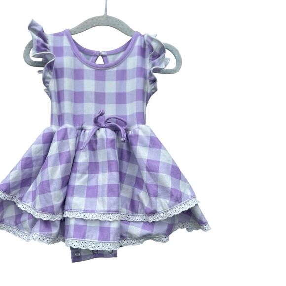 Cheeky plum Purple Checkered Dress with Lace Trim size 12 months boho play date - Picture 2 of 4